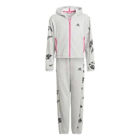 adidas Hooded Cotton Tracksuit - Girls - Medium Grey Heather/Real Magenta