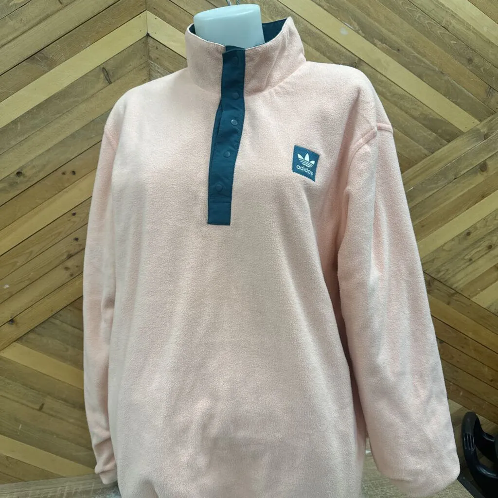 Adidas- Reversible 1/4 snap pull over jacket- MSRP compared $140: Teal/Pink Fleece -women-MD