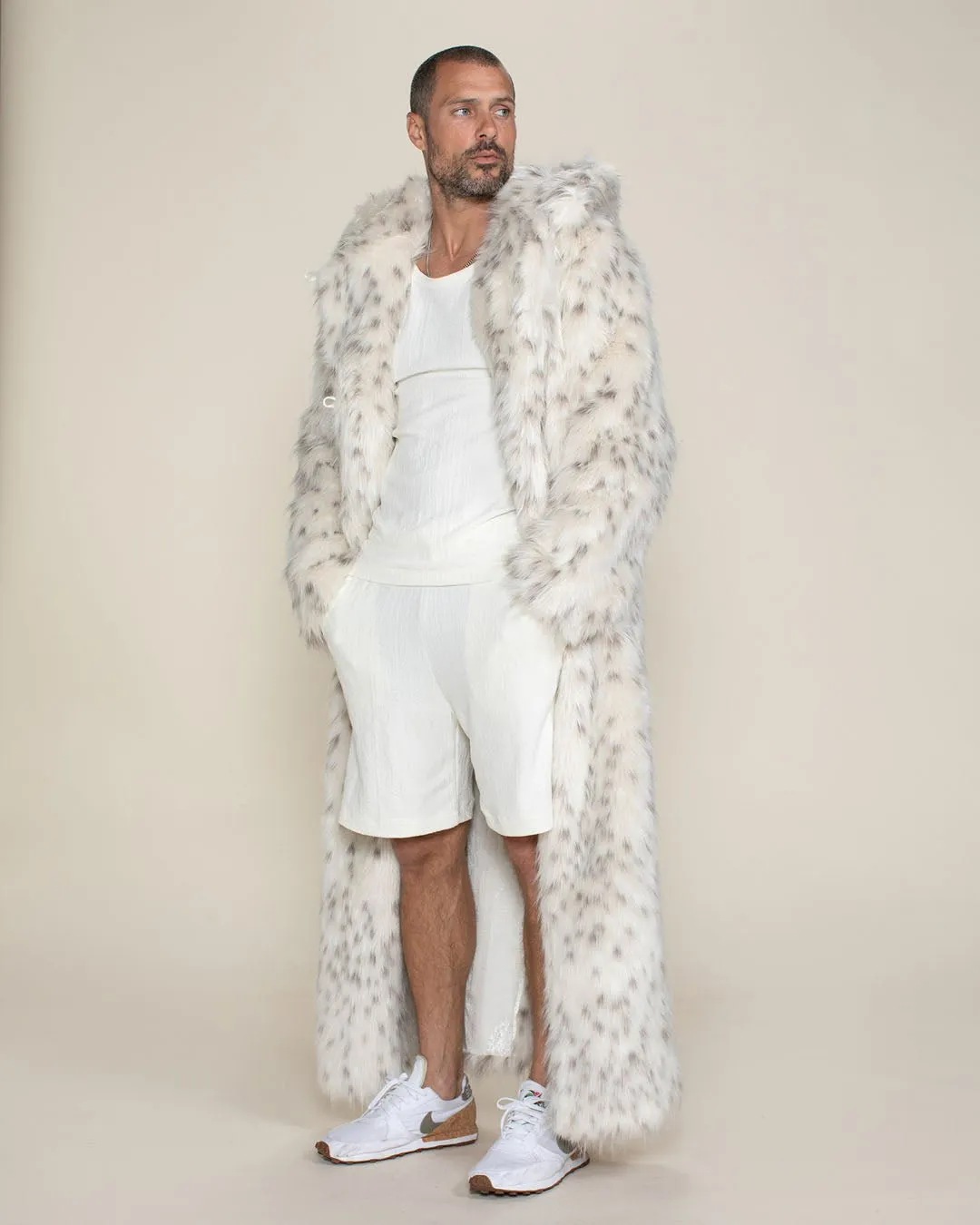 Classic Men's Long Faux Fur Coat | Baby Snow Leopard