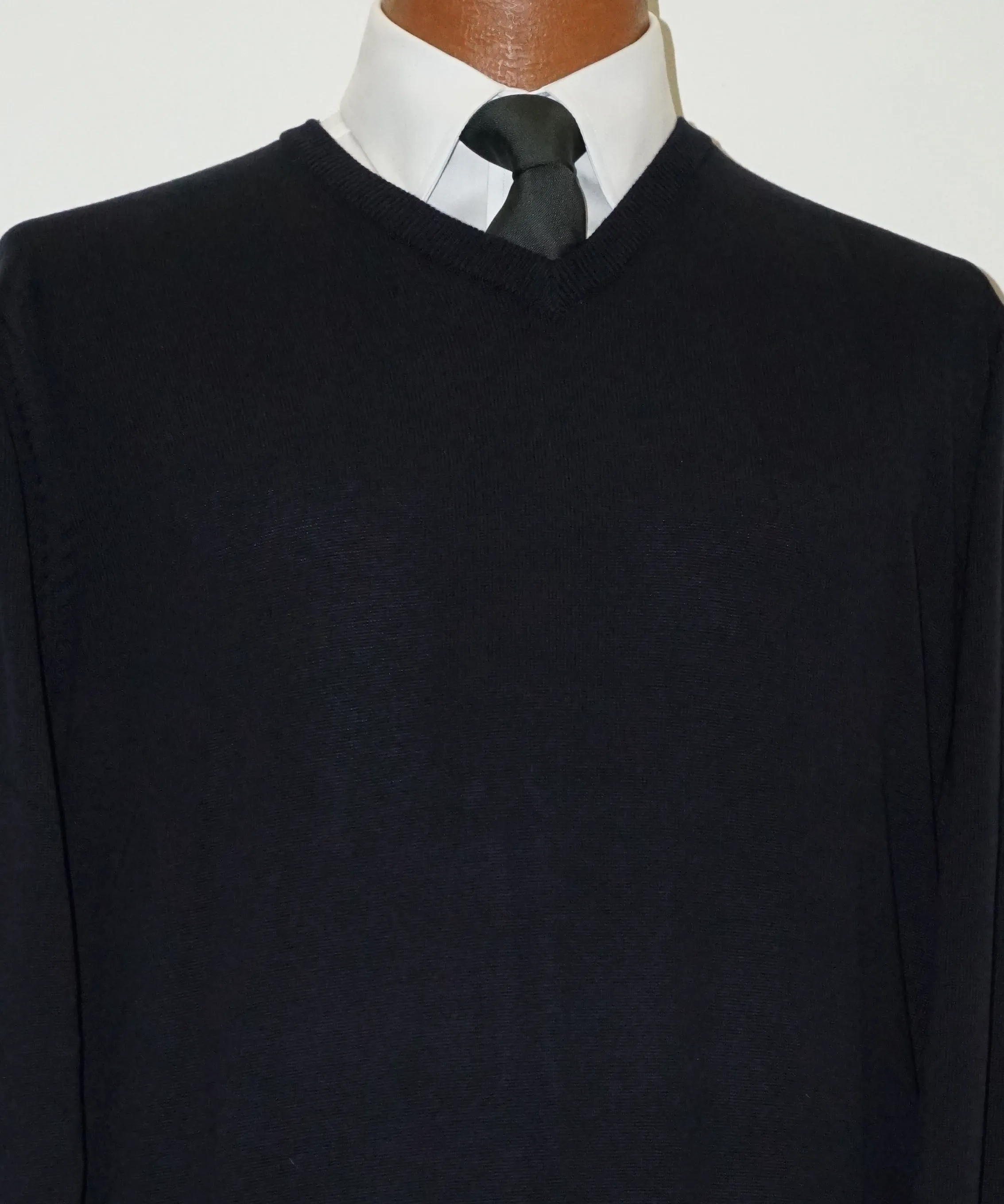 Cotton blend V neck Sweater - Long Sleeve - Navy