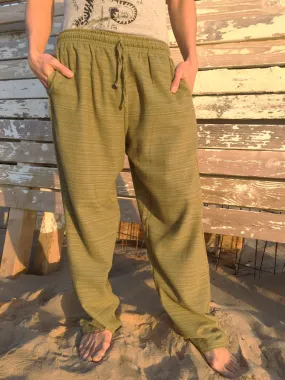 Cotton Drawstring pants with Olive Line Pattern