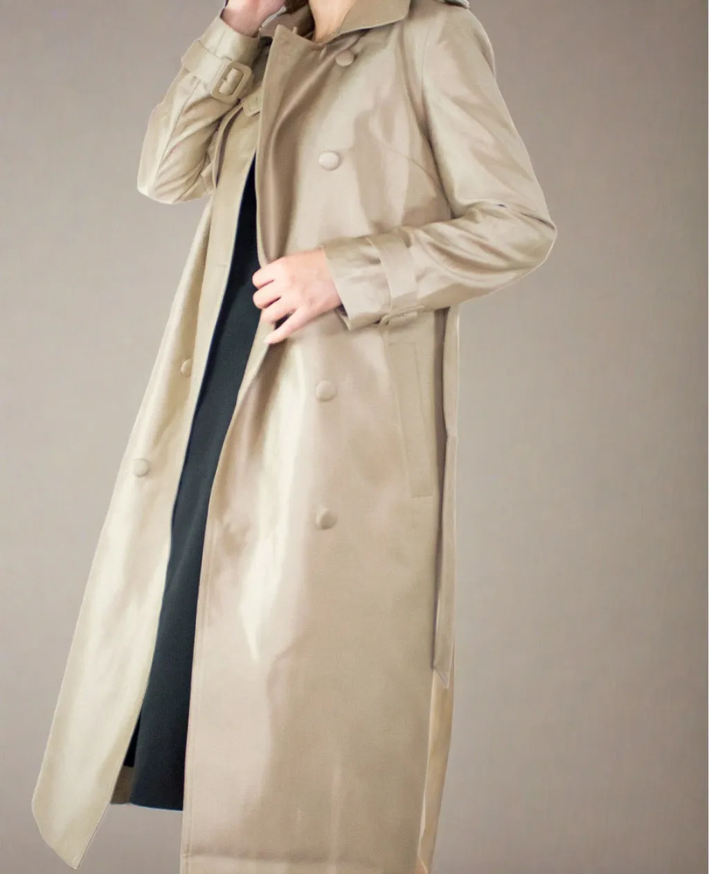 Elora Women Double Breasted Long Trench Coat in Beige