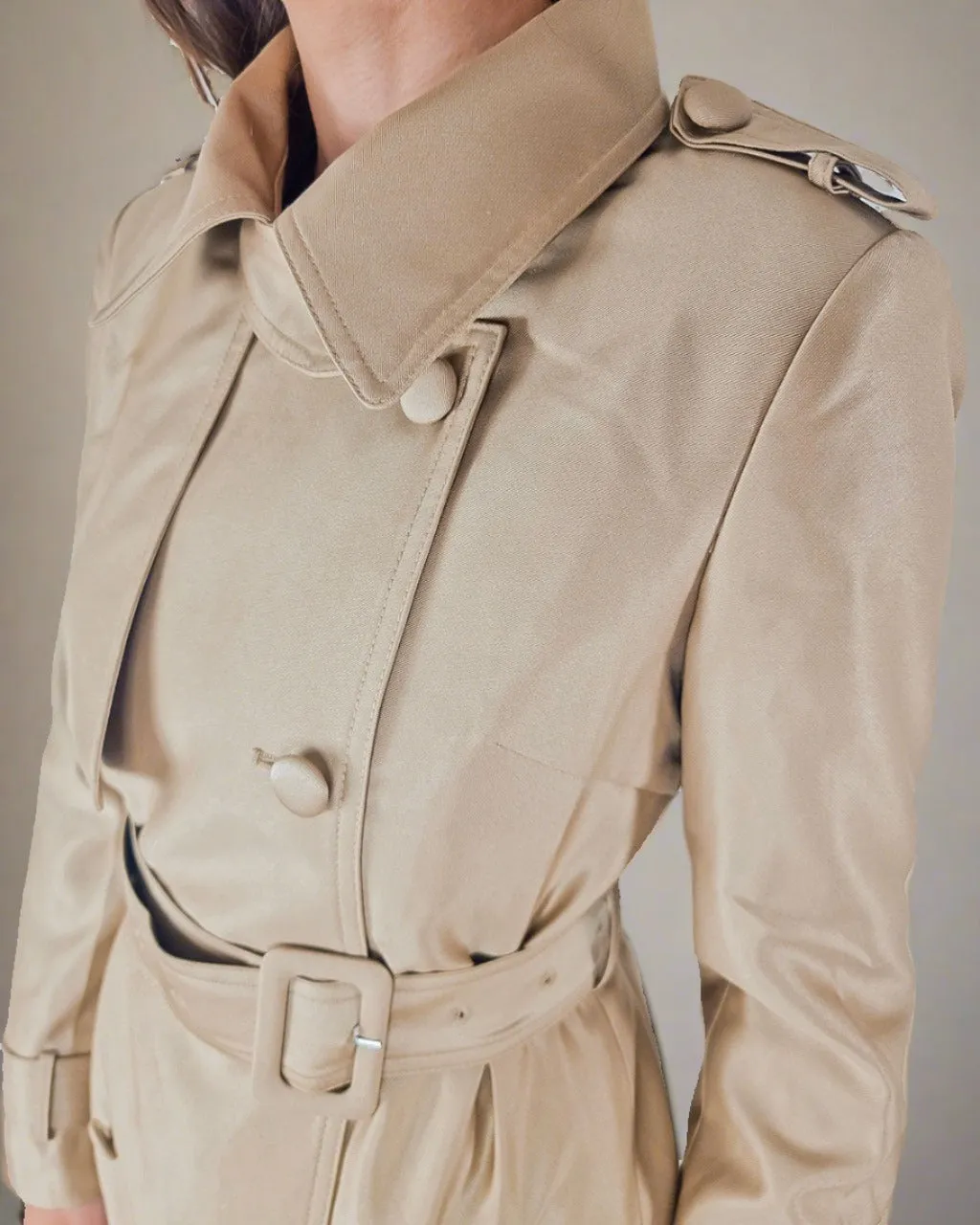 Elora Women Double Breasted Long Trench Coat in Beige