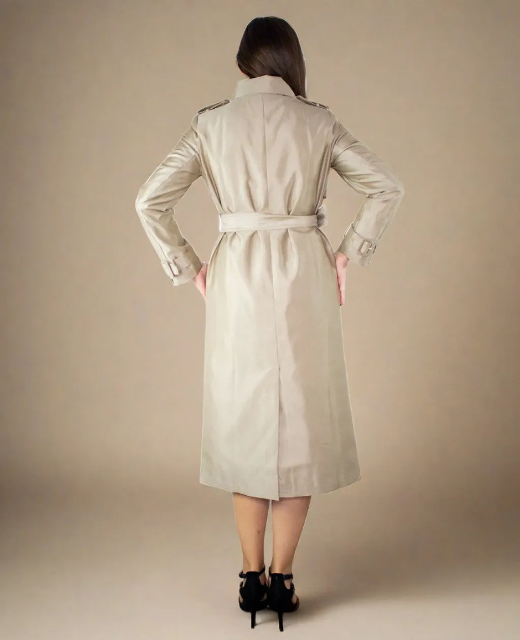 Elora Women Double Breasted Long Trench Coat in Beige