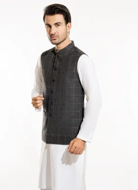 Glen Plaid Checks-Charcoal Grey, Wool Rich Worsted Tweed Waist Coat