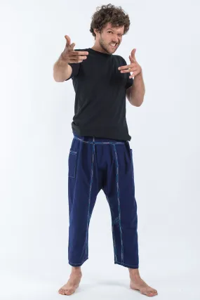 Hand Embroidered Men's Slim Cut Fisherman Pants in Navy