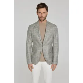 Jack Victor Grey Plaid Midland Wool and Linen Blazer