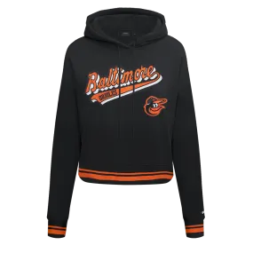 MLB BALTIMORE ORIOLES SCRIPT TAIL WOMEN'S RIB FLC CROPPED PO HOODIE (BLACK/ORANGE)