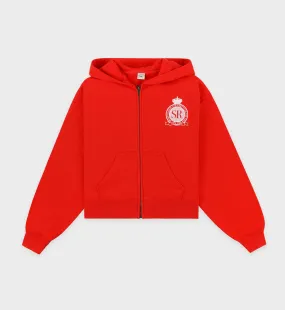 Royal Club Cropped Zip Hoodie - Bright Red/White