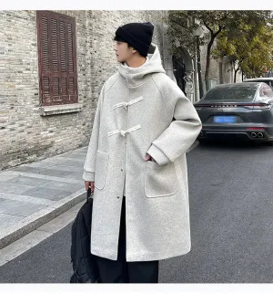 xiangtuibao Winter Men Coats Women Solid Hooded Long Jacket with Cowhorn New Korean Casual Loose Coat Fashion Male Clothing for Unisex